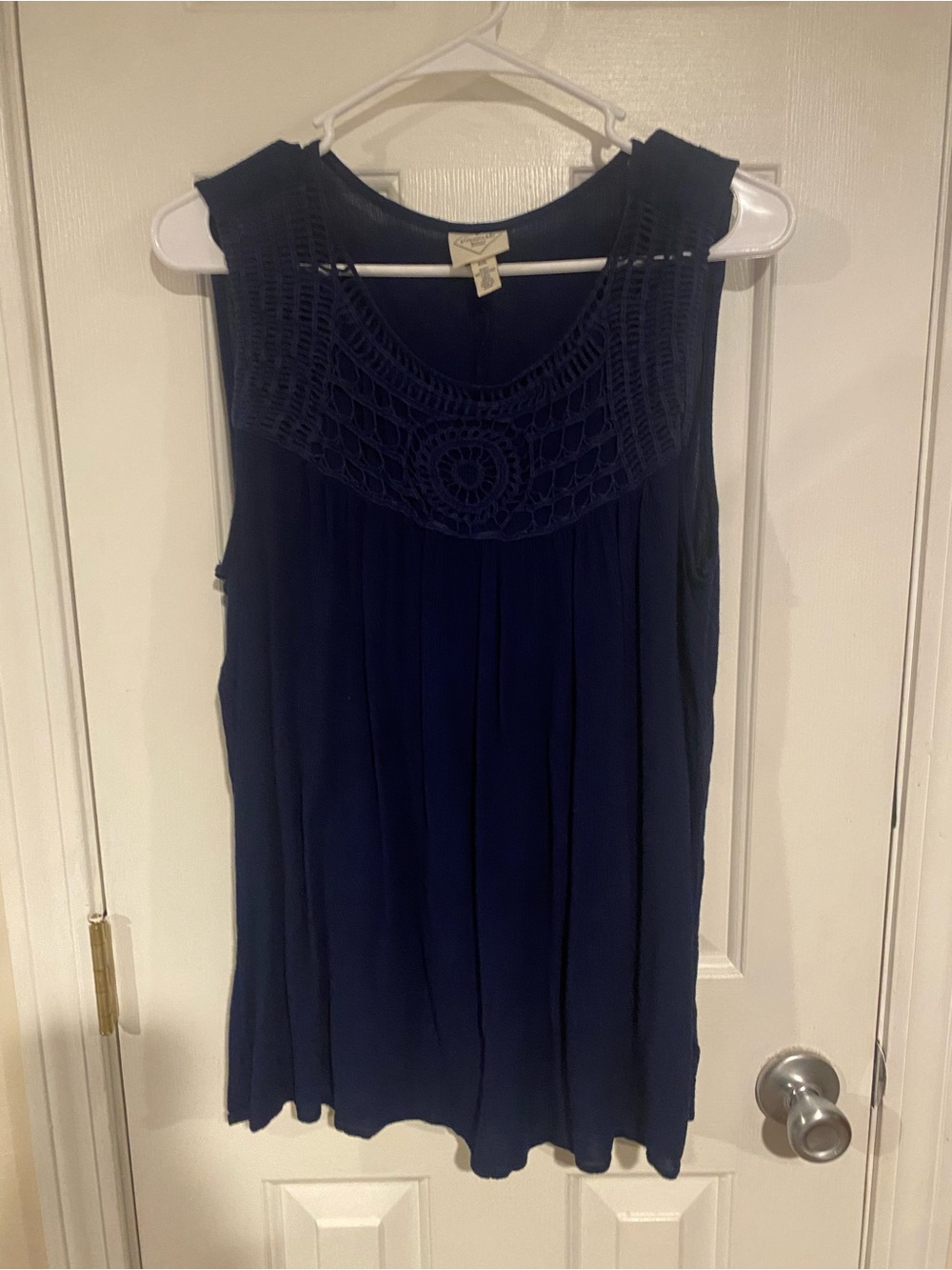St. John's Bay Navy Crochet Yoke Sleeveless Tank